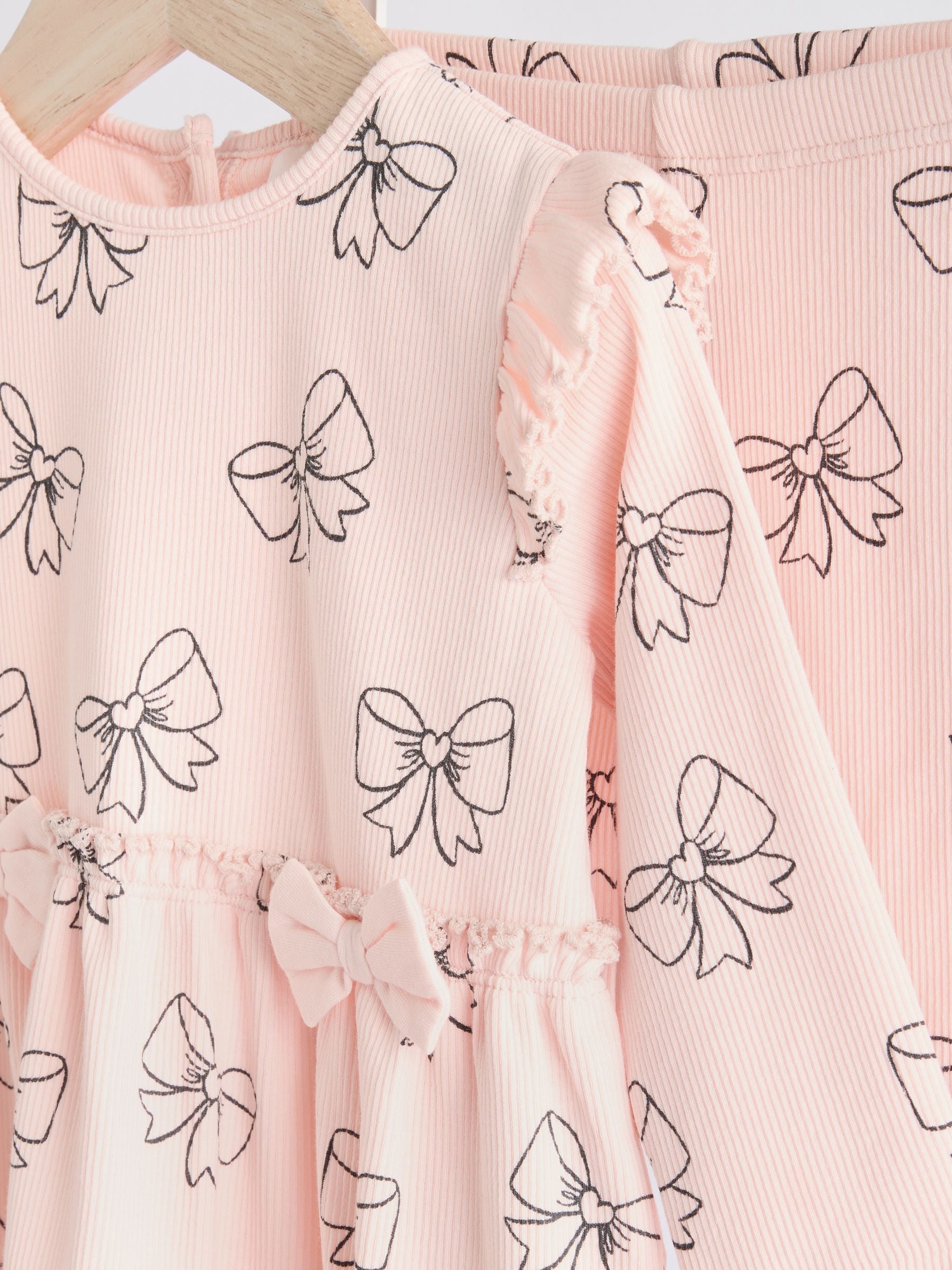 Pink Bow Print Baby Long Sleeve Frill Top And Leggings Set (0mths-2yrs) image 6