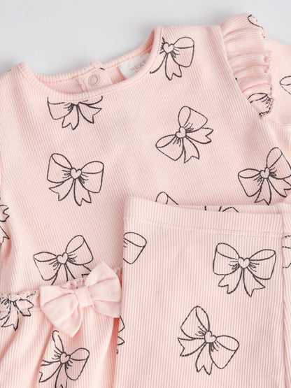 Pink Bow Print Baby Long Sleeve Frill Top And Leggings Set (0mths-2yrs) image 7