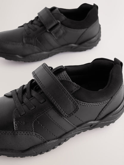 Black Wide Fit (G) School Leather Elastic Lace Shoes image 4