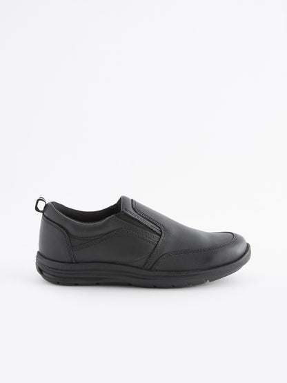 Black Standard Fit (F) School Leather Loafers image 2