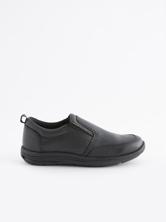 Black Standard Fit (F) School Leather Loafers image 2