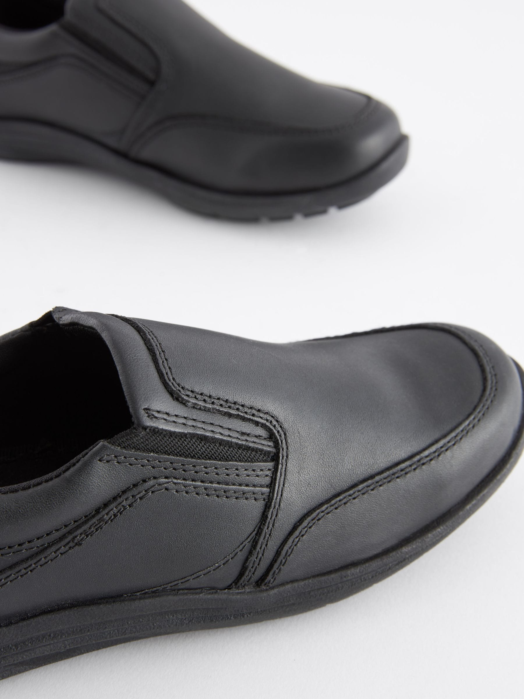 Black Standard Fit (F) School Leather Loafers image 3