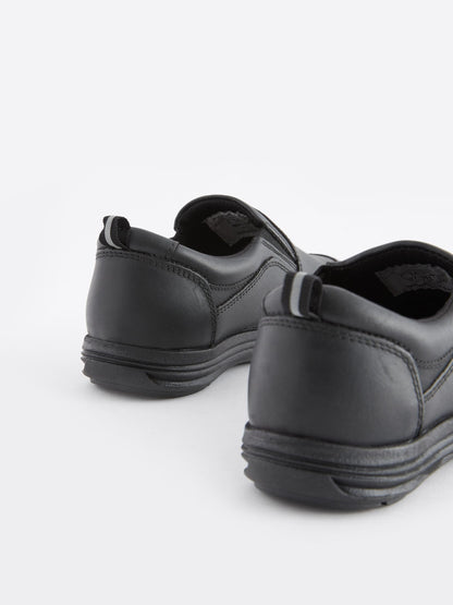 Black Standard Fit (F) School Leather Loafers image 4
