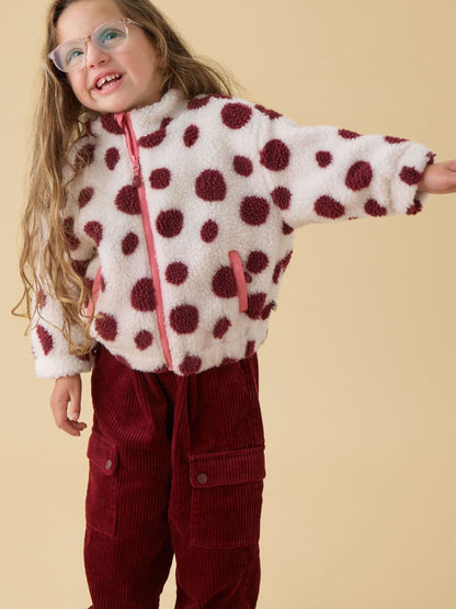 Dsiney Kidz - KIDLY by MORI Red Burgundy Spot Soft Sherpa Fleece Jacket image 1