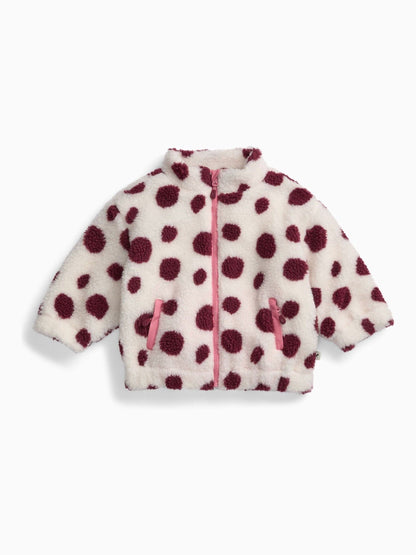 Dsiney Kidz - KIDLY by MORI Red Burgundy Spot Soft Sherpa Fleece Jacket image 3
