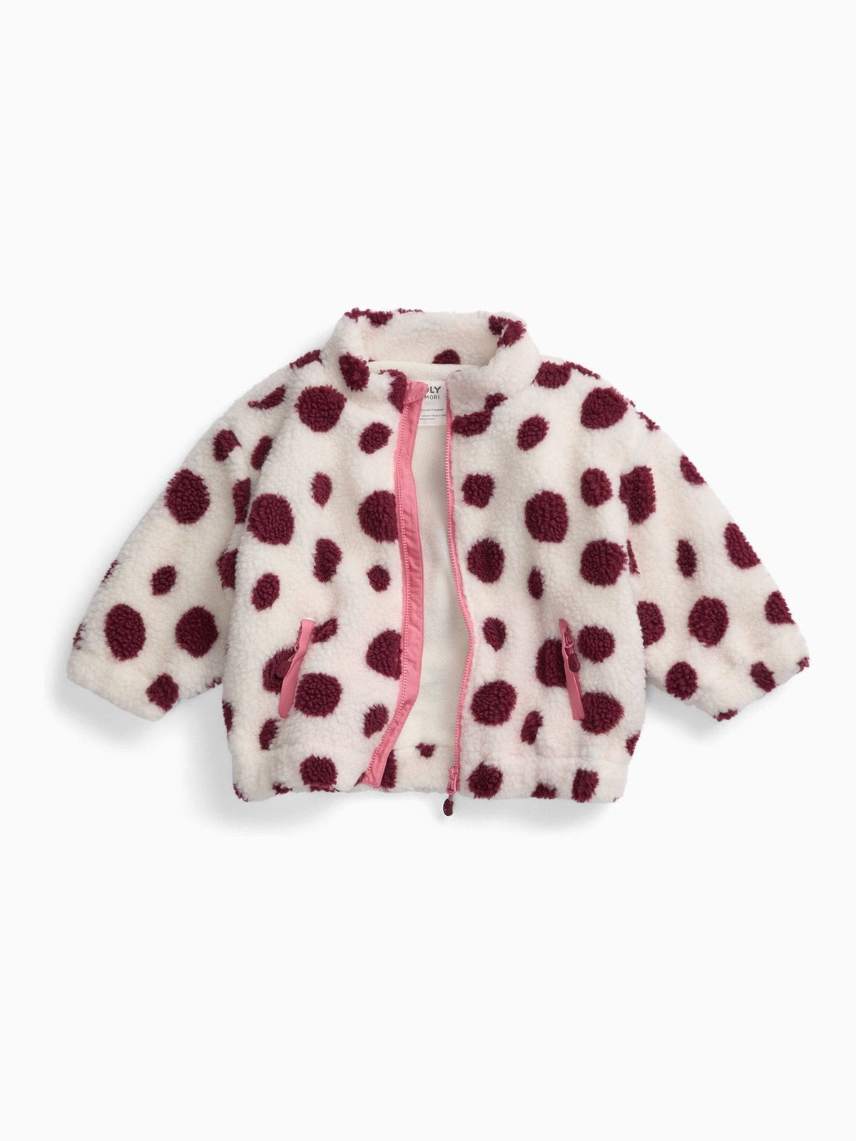 Dsiney Kidz - KIDLY by MORI Red Burgundy Spot Soft Sherpa Fleece Jacket image 4