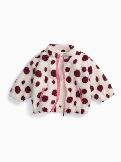 Dsiney Kidz - KIDLY by MORI Red Burgundy Spot Soft Sherpa Fleece Jacket image 4