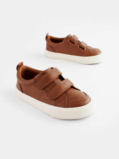Tan Brown Wide Fit (G) Two Strap Touch Fastening Trainers image 1