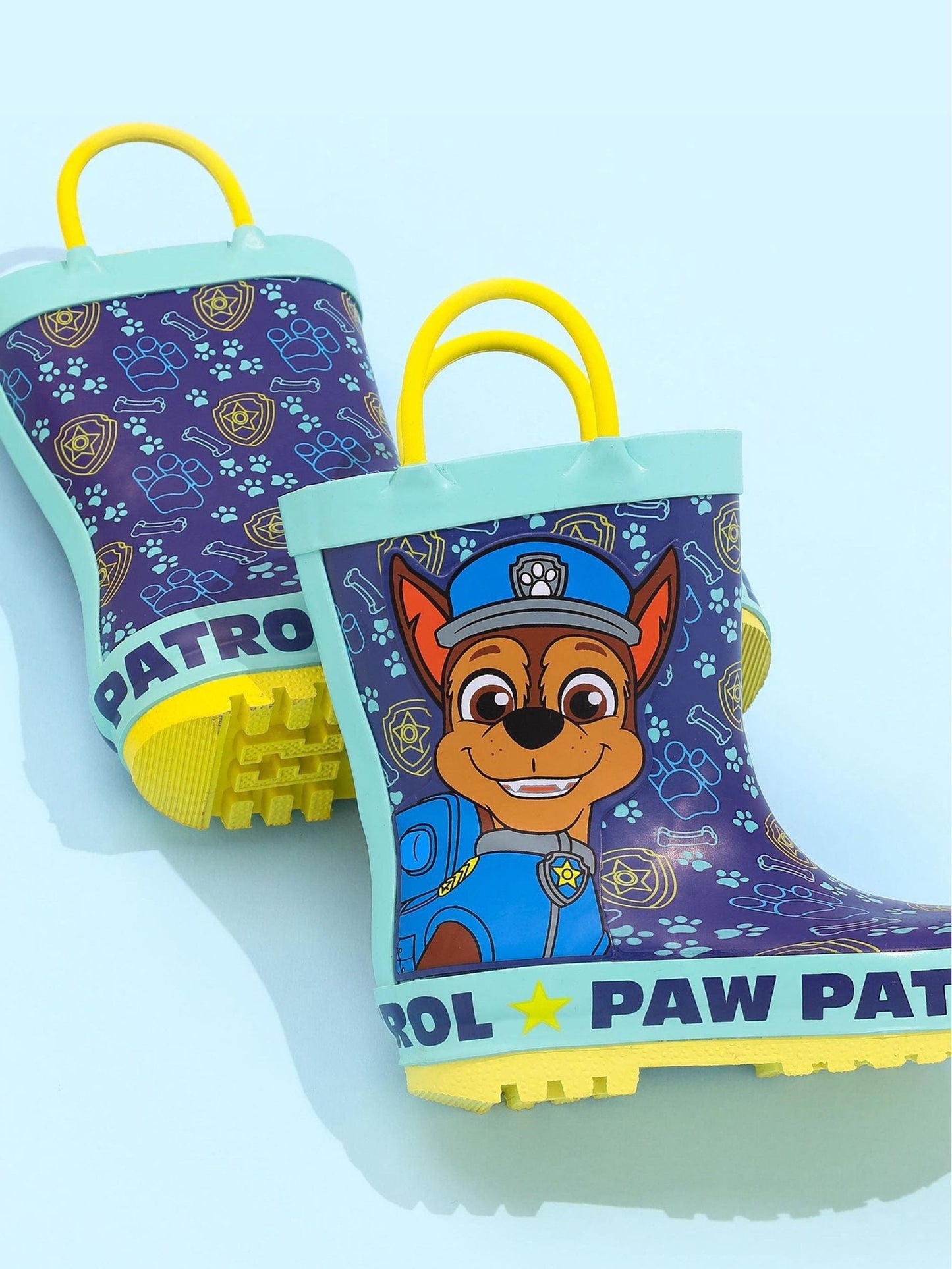Vanilla Underground Blue Paw Patrol Boys Chase Graphic Wellington Boots with Handles image 2