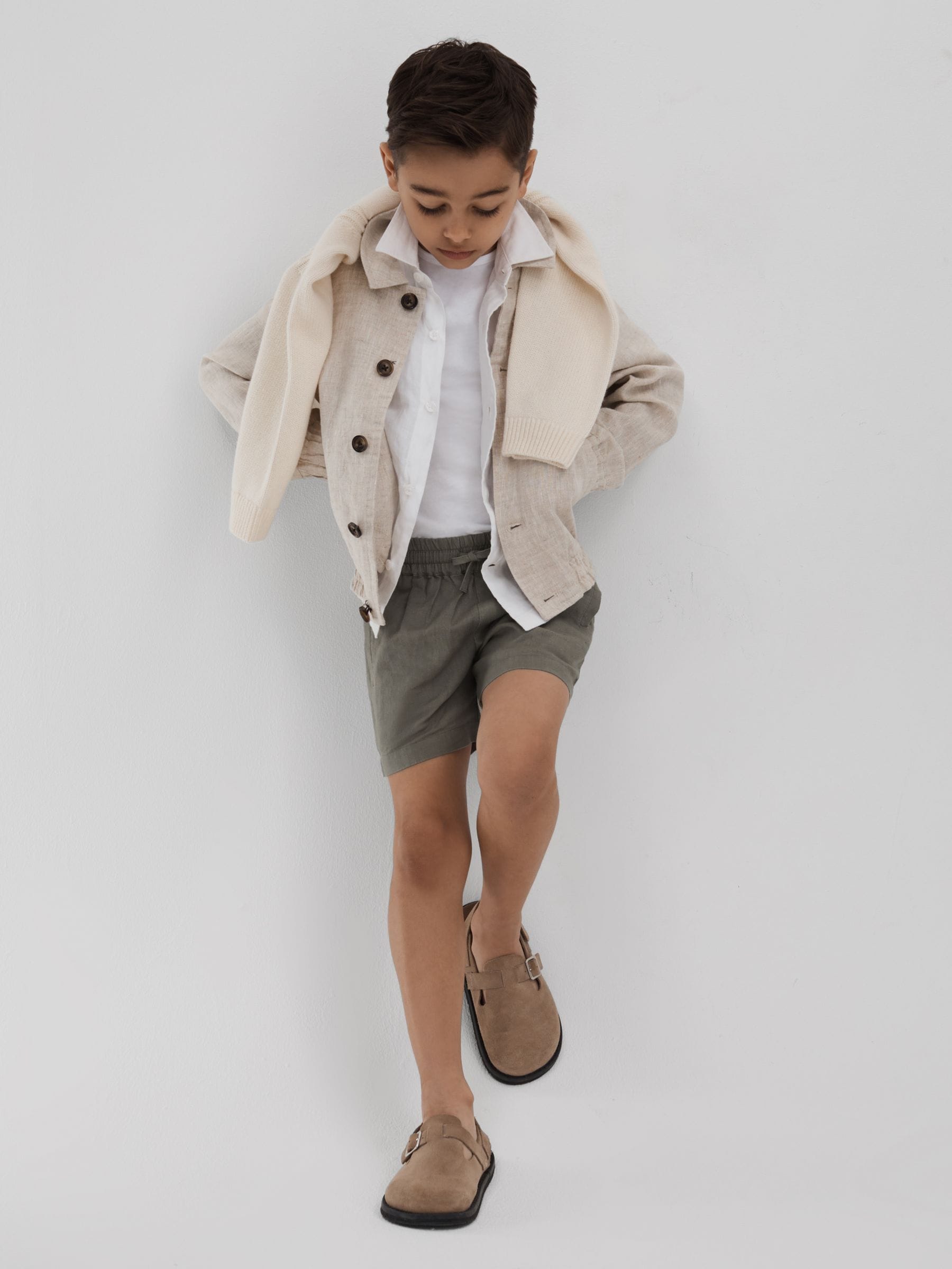 Dsiney Kidz - Reiss Khaki Acen 3-9 yrs Linen Drawstring Shorts image 1
