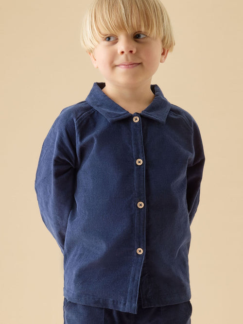 Dsiney Kidz - MORI Blue Navy Soft Corduroy Long Sleeve Button Shirt image 1
