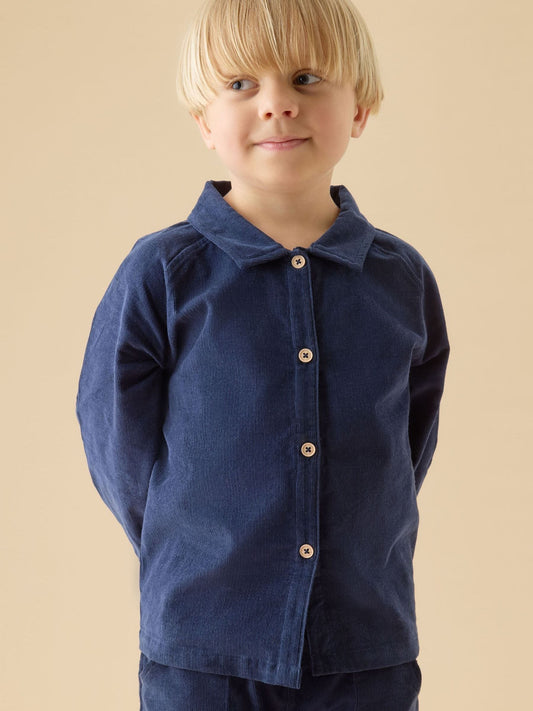 Dsiney Kidz - MORI Blue Navy Soft Corduroy Long Sleeve Button Shirt image 1
