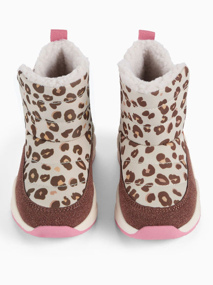 KIDLY by MORI Pink Leopord Print Quilted Snow Boots - image 2
