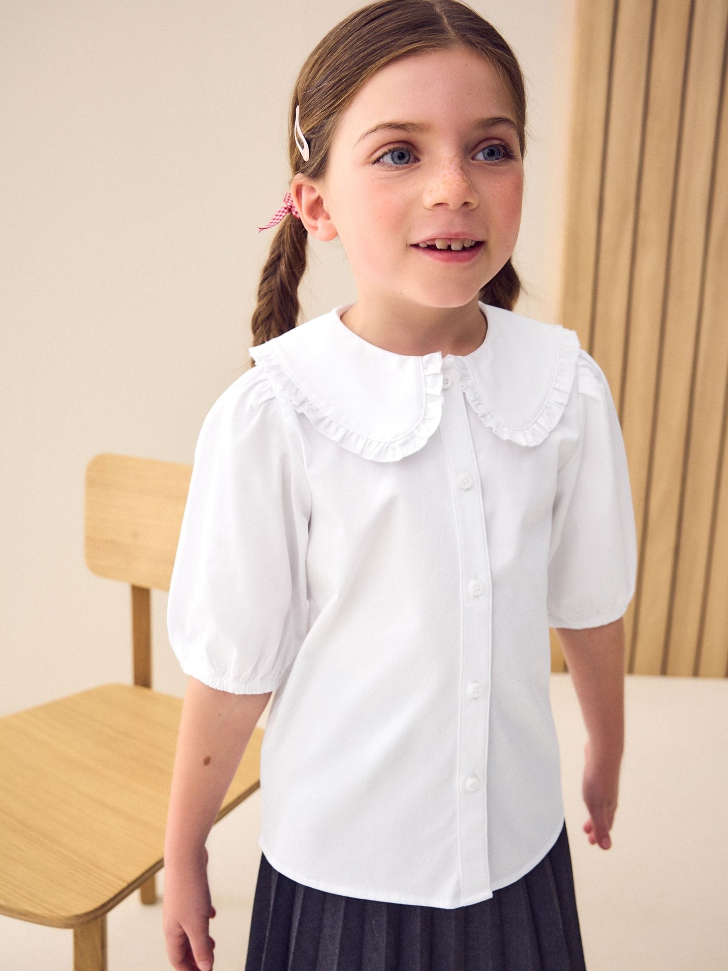 Dsiney Kidz - White Girls Premium Cotton Rich Frill Collar School Blouse (3-14yrs) image 1