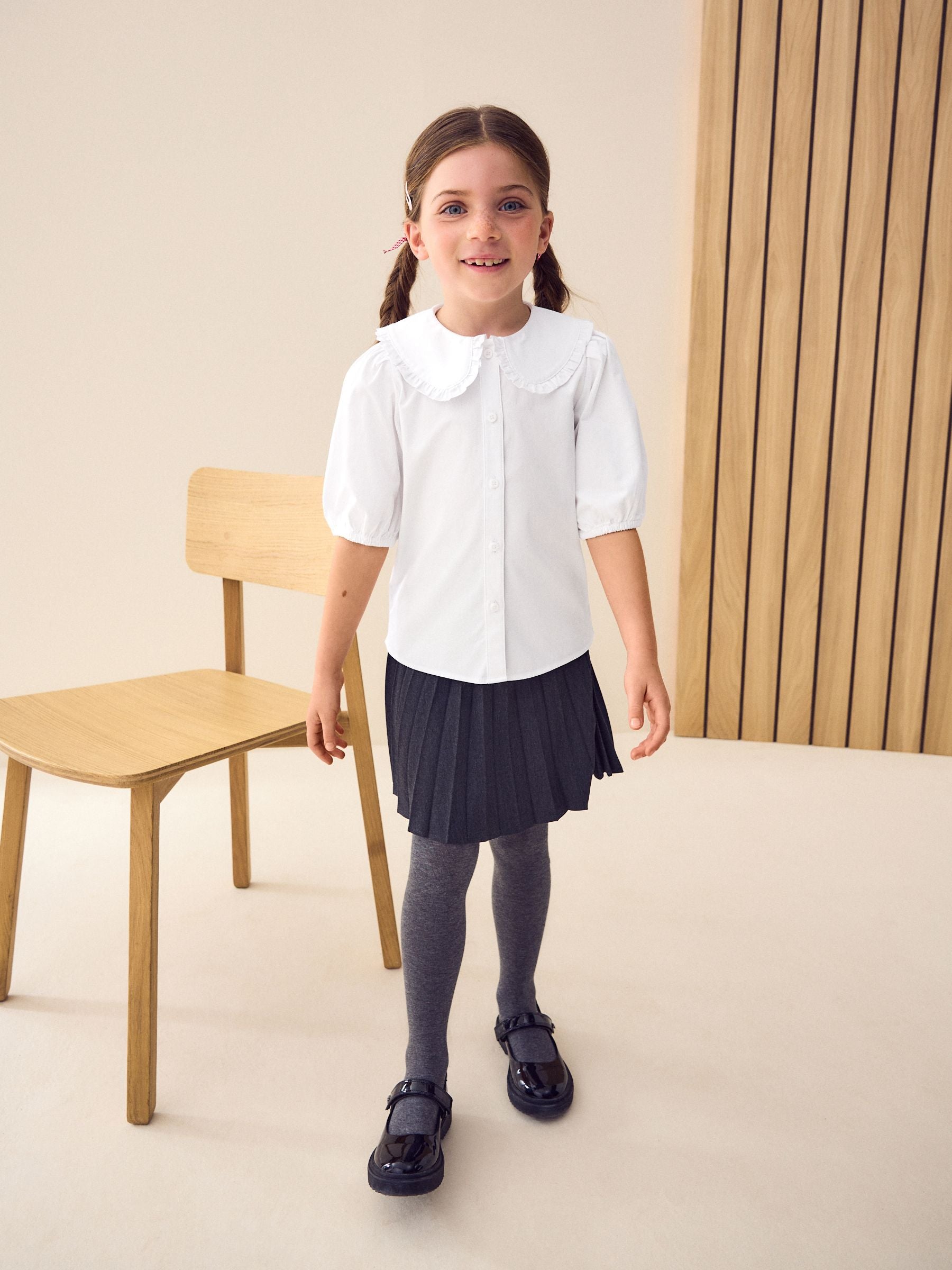 Dsiney Kidz - White Girls Premium Cotton Rich Frill Collar School Blouse (3-14yrs) image 2