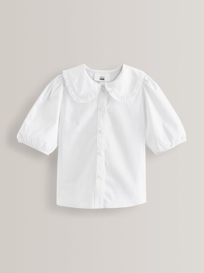 Dsiney Kidz - White Girls Premium Cotton Rich Frill Collar School Blouse (3-14yrs) image 7