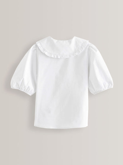 Dsiney Kidz - White Girls Premium Cotton Rich Frill Collar School Blouse (3-14yrs) image 8