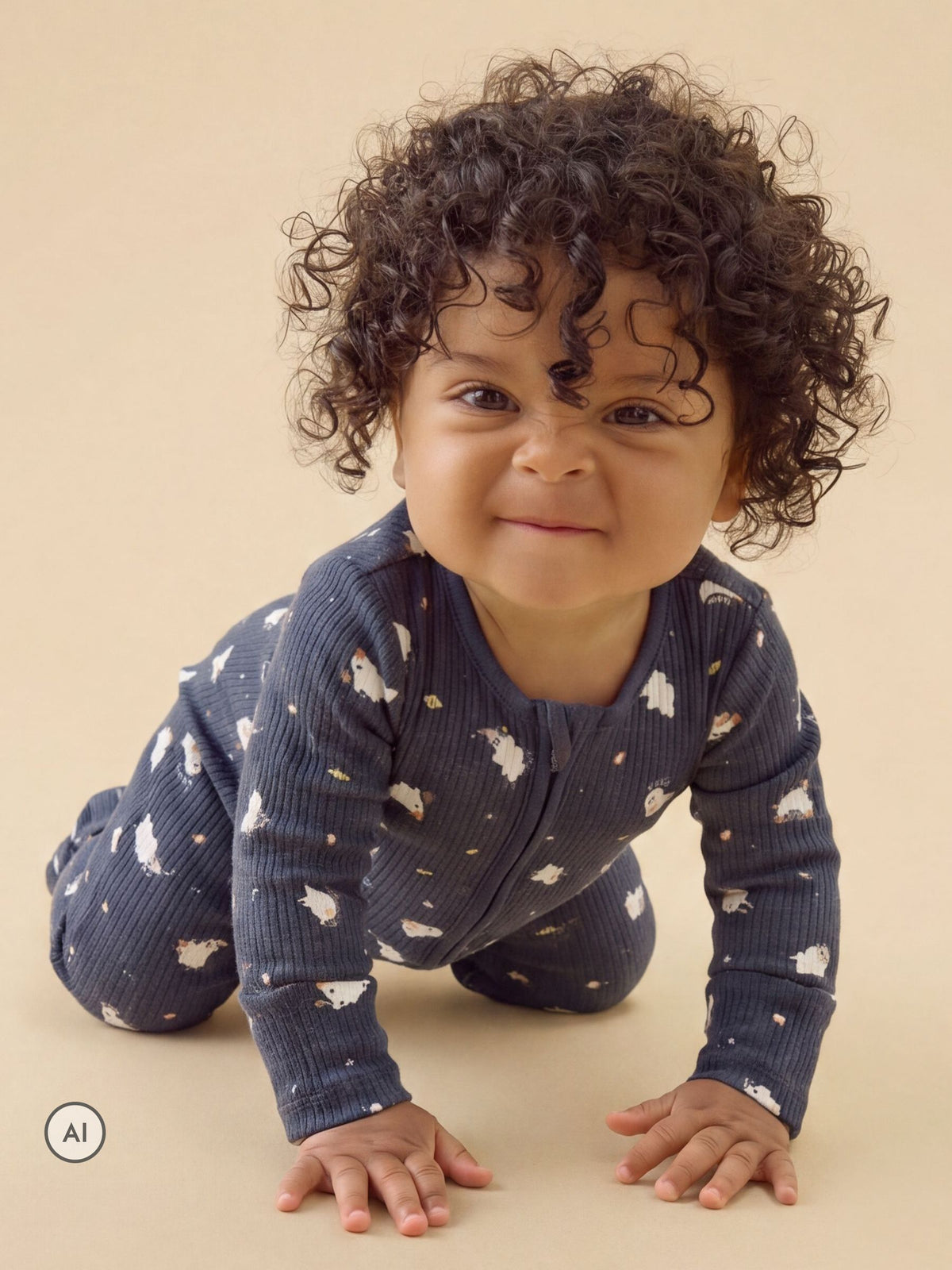 Dsiney Kidz - MORI Navy Ghost Print Blue Ribbed Halloween Two Way Zip-Up Sleepsuit image 1