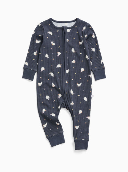 Dsiney Kidz - MORI Navy Ghost Print Blue Ribbed Halloween Two Way Zip-Up Sleepsuit image 2