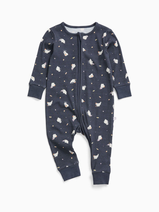 Dsiney Kidz - MORI Navy Ghost Print Blue Ribbed Halloween Two Way Zip-Up Sleepsuit image 2