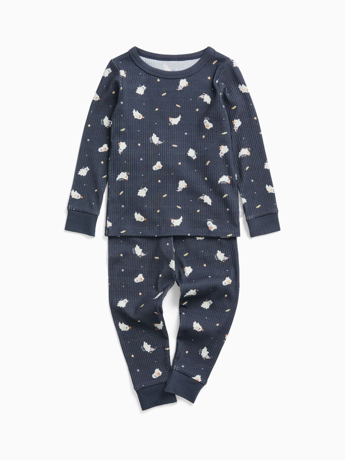Dsiney Kidz - MORI Blue Navy Ghost Print Ribbed Halloween Pyjama Set image 2