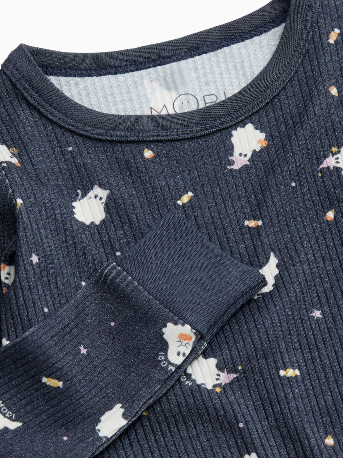 Dsiney Kidz - MORI Blue Navy Ghost Print Ribbed Halloween Pyjama Set image 3