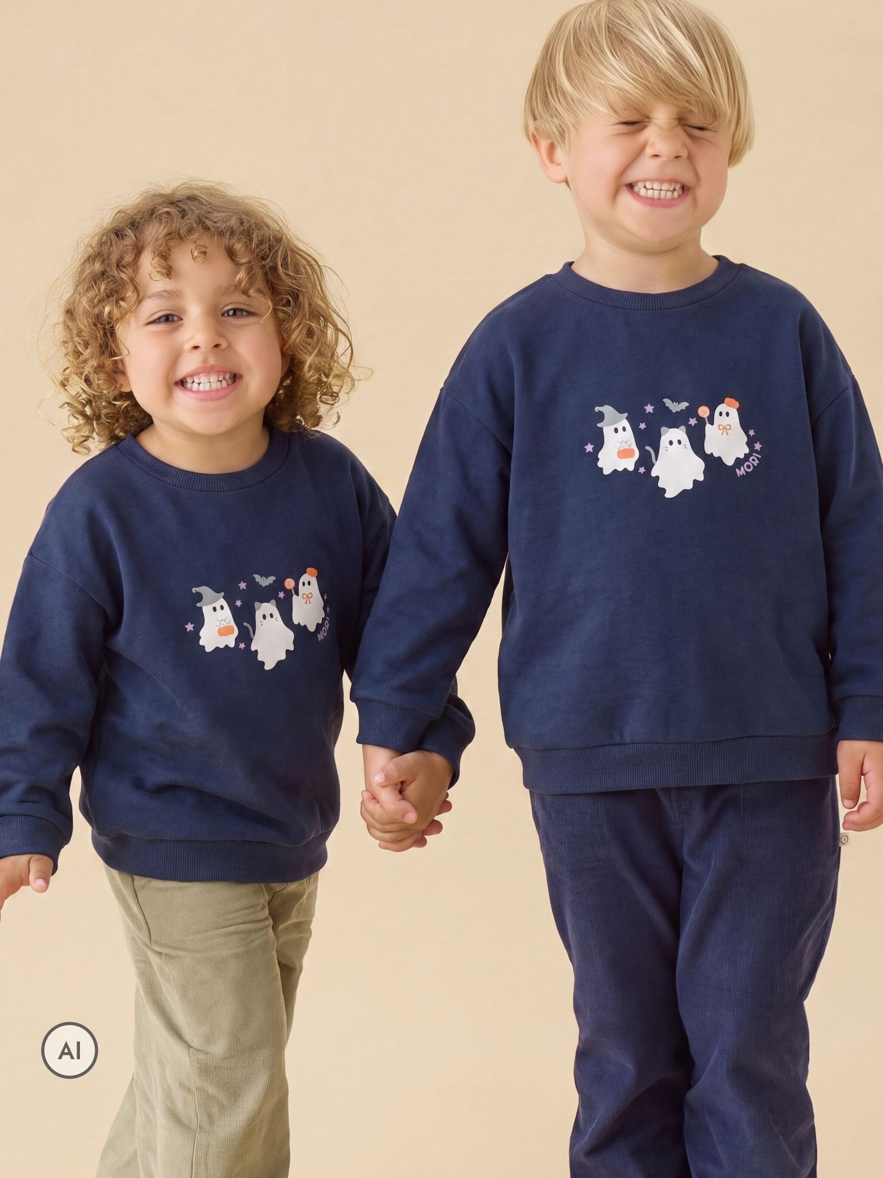 Dsiney Kidz - MORI Navy Blue Ghost Placement Print Halloween Sweatshirt image 1