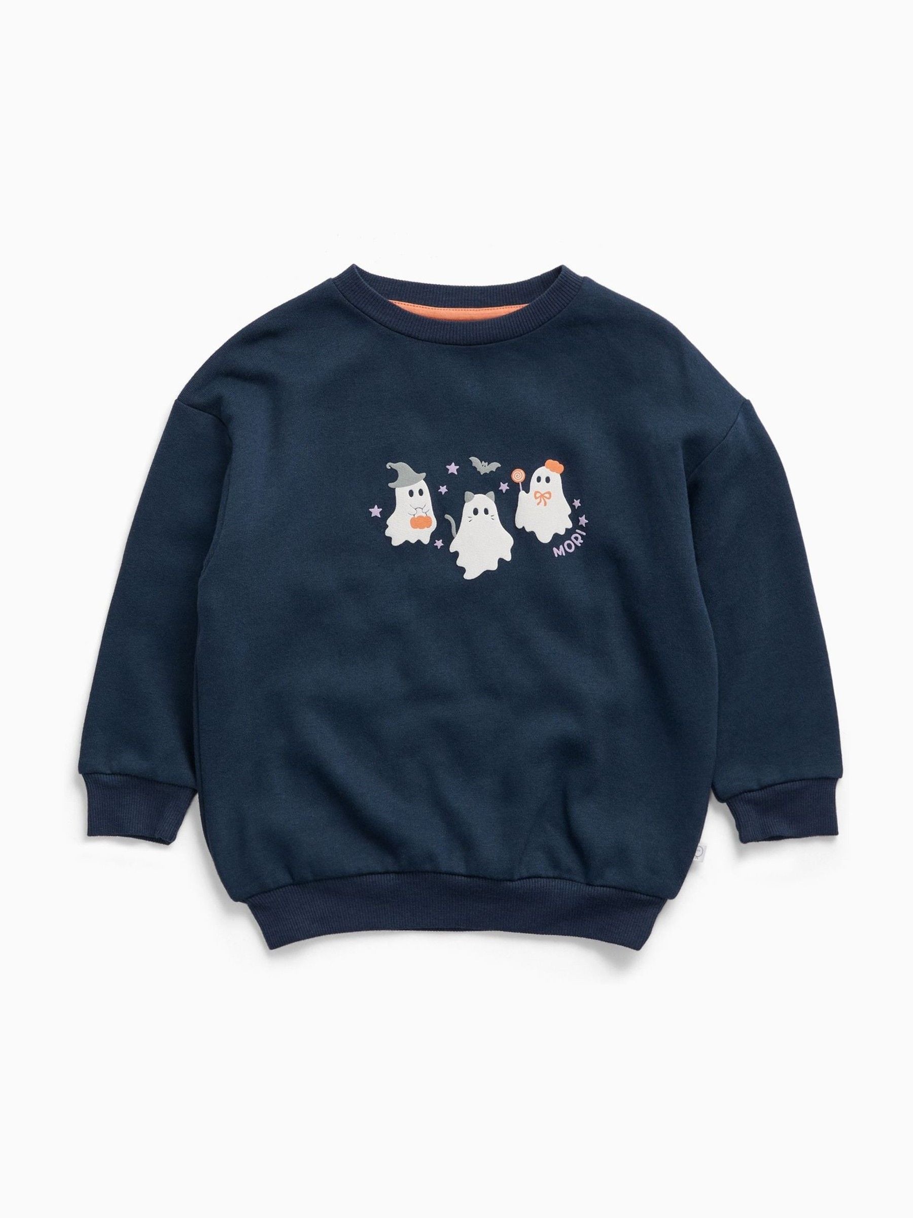 Dsiney Kidz - MORI Navy Blue Ghost Placement Print Halloween Sweatshirt image 2