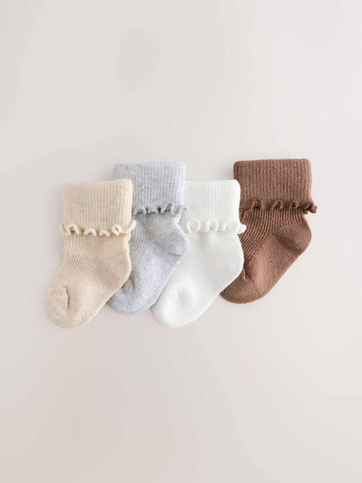 Neutral Turn Over Frill Baby Socks 4 Pack - image 1