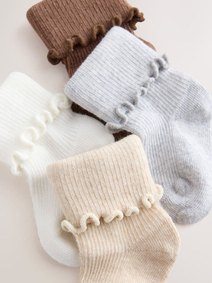 Neutral Turn Over Frill Baby Socks 4 Pack - image 2