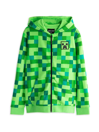 Dsiney Kidz - Vanilla Underground Green 100% Cotton Minecraft Boys Creeper Placement Print Hoodie image 1