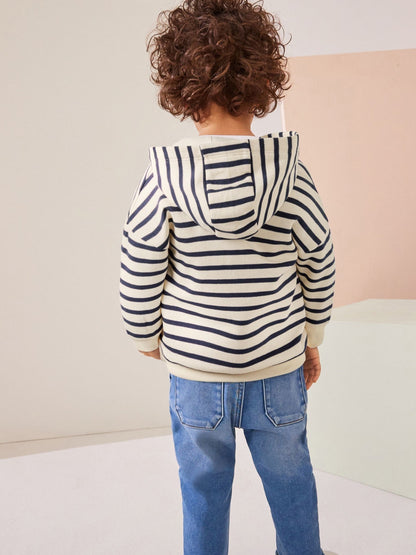 Ecru White/Navy Blue Stripe Zip Through Hoodie (3mths-7yrs)