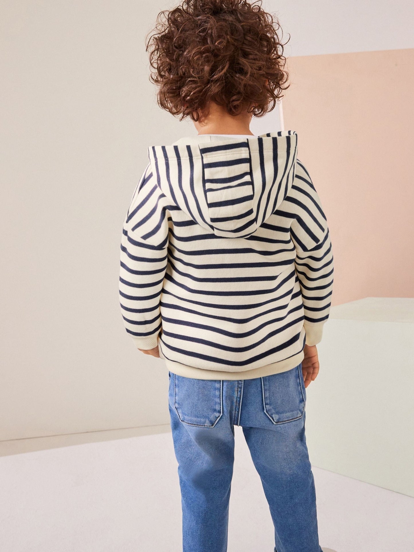 Ecru White/Navy Blue Stripe Zip Through Hoodie (3mths-7yrs)
