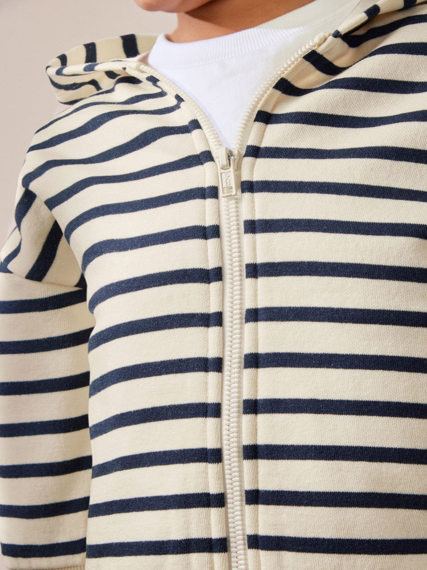 Ecru White/Navy Blue Stripe Zip Through Hoodie (3mths-7yrs)