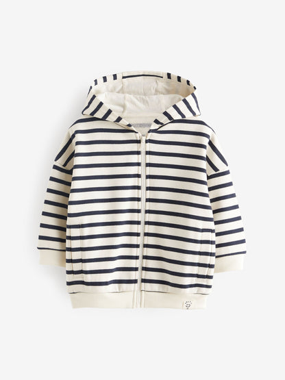Ecru White/Navy Blue Stripe Zip Through Hoodie (3mths-7yrs)
