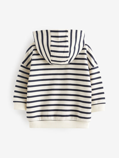 Ecru White/Navy Blue Stripe Zip Through Hoodie (3mths-7yrs)