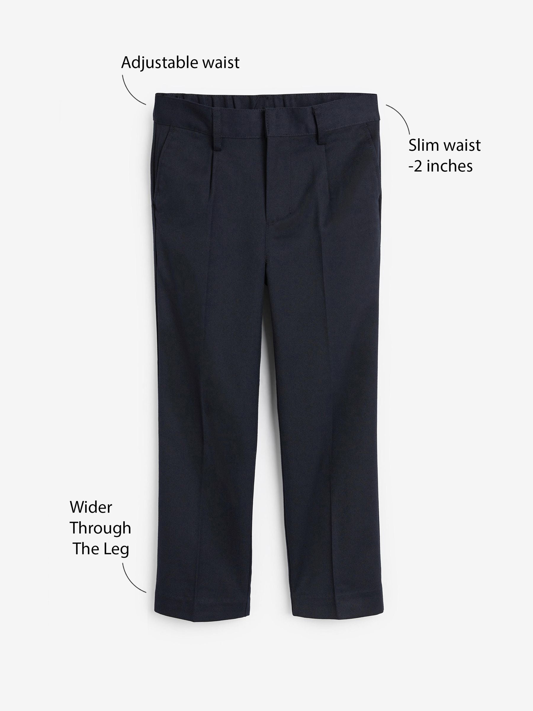Dsiney Kidz - Navy Slim Waist School Pleat Front Trousers (3-17yrs) image 5