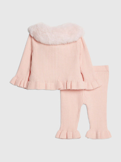 River Island Pink Faux Fur Collar Cardigan & Trousers Set - image 2