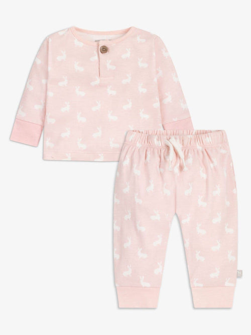 The Little Tailor Pink 2 Piece Jersey Bunny Print 100% Cotton Gift Set image 1