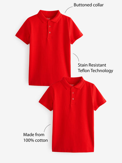 Dsiney Kidz - Red Regular Fit Cotton School Short Sleeve Polo Shirts 2 Pack (3-16yrs) image 5