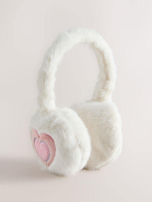 Cream Heart Embroidered Ear Muffs - image 1
