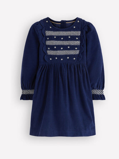 Boden Blue Smocked Corduroy Sparkle Dress - image 1