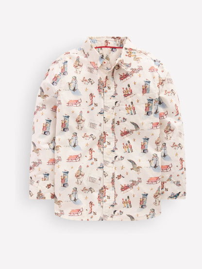 Boden Cream Christmas Print Cotton Shirt - image 1