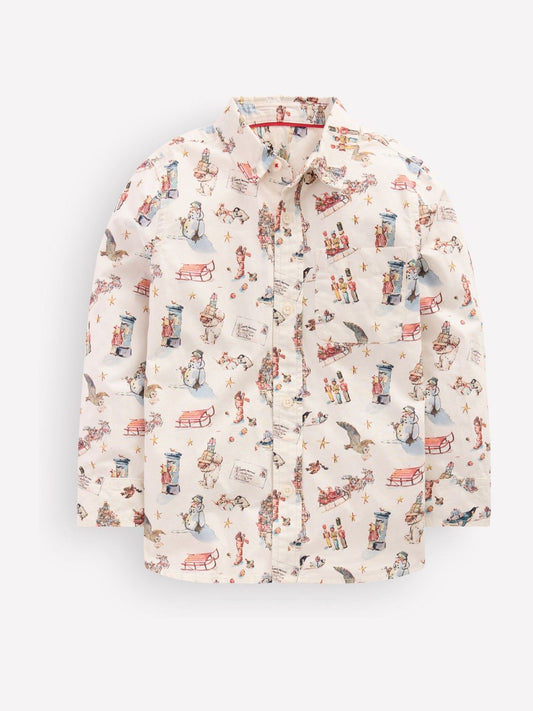 Boden Cream Christmas Print Cotton Shirt - image 1