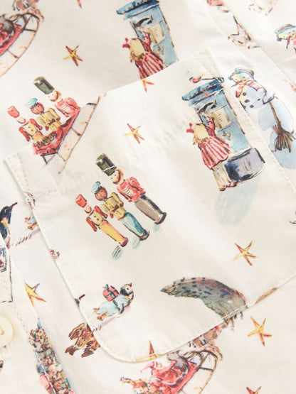 Boden Cream Christmas Print Cotton Shirt - image 3