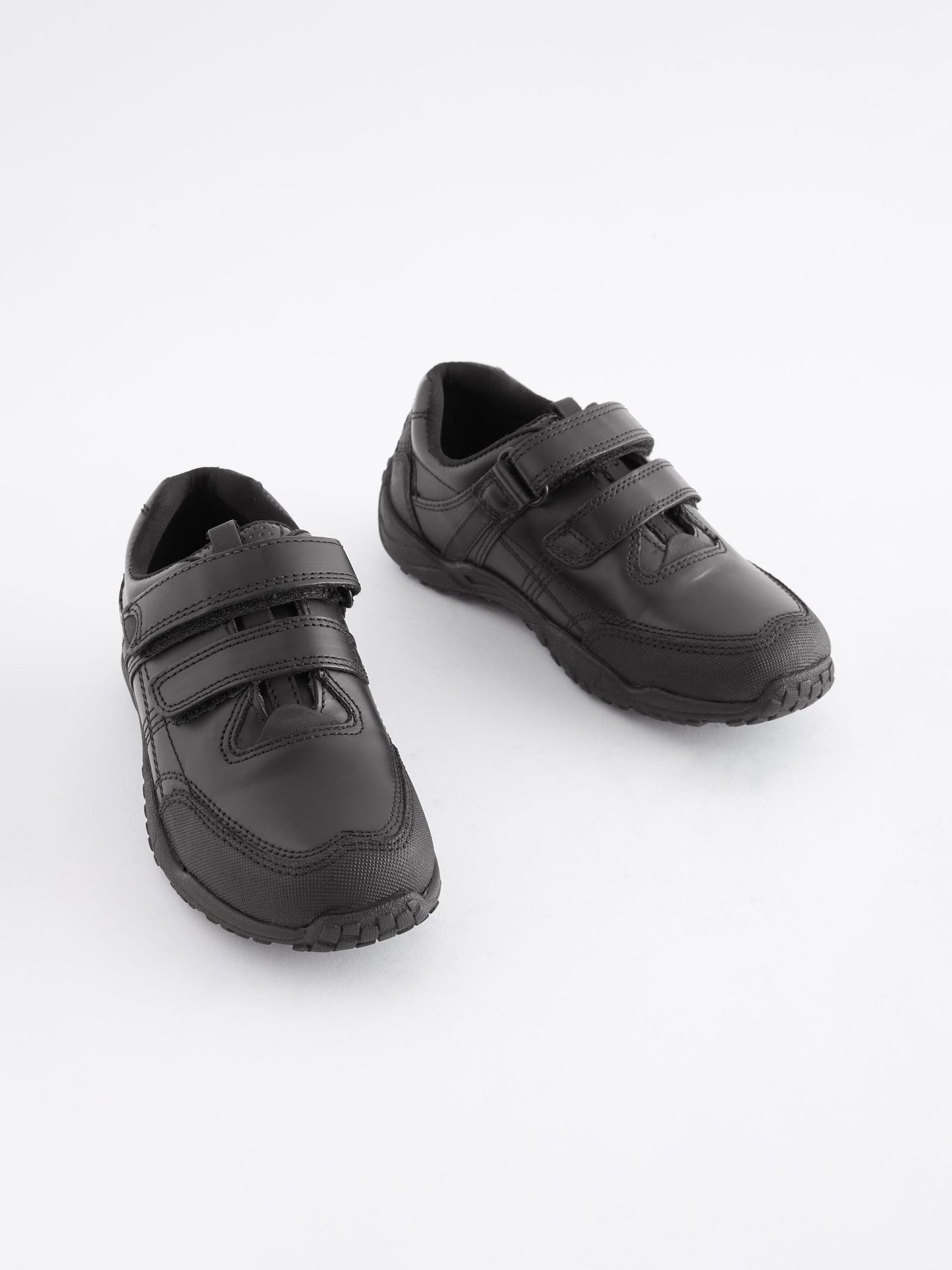 Black Wide Fit (G) Leather Touch Fastening School Shoes image 1