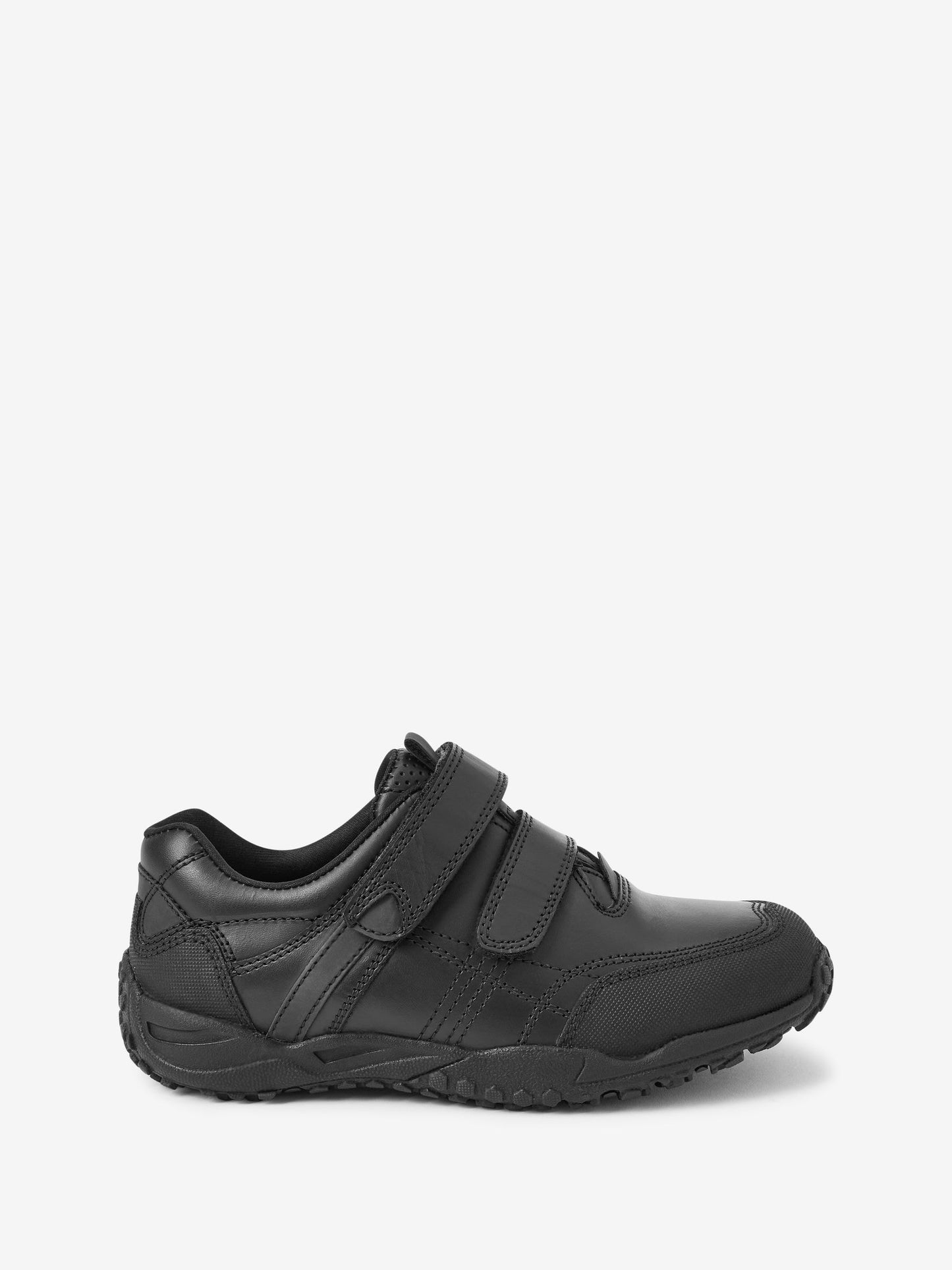 Black Wide Fit (G) Leather Touch Fastening School Shoes image 2