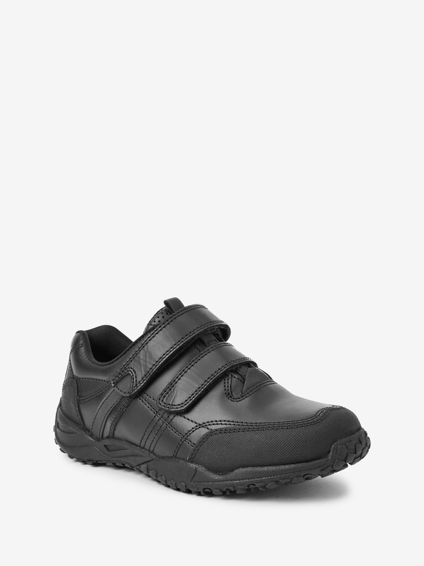 Black Wide Fit (G) Leather Touch Fastening School Shoes image 3