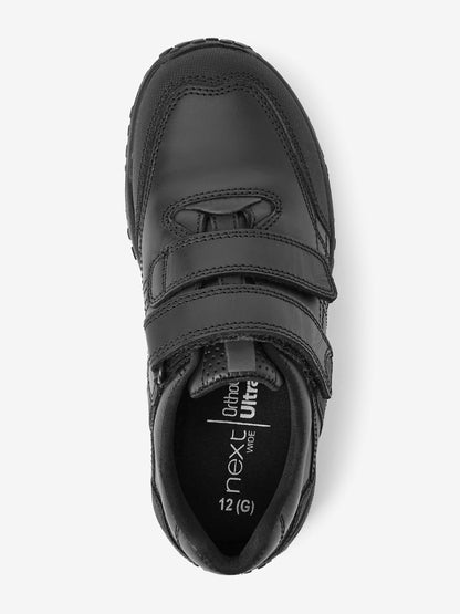 Black Wide Fit (G) Leather Touch Fastening School Shoes image 4