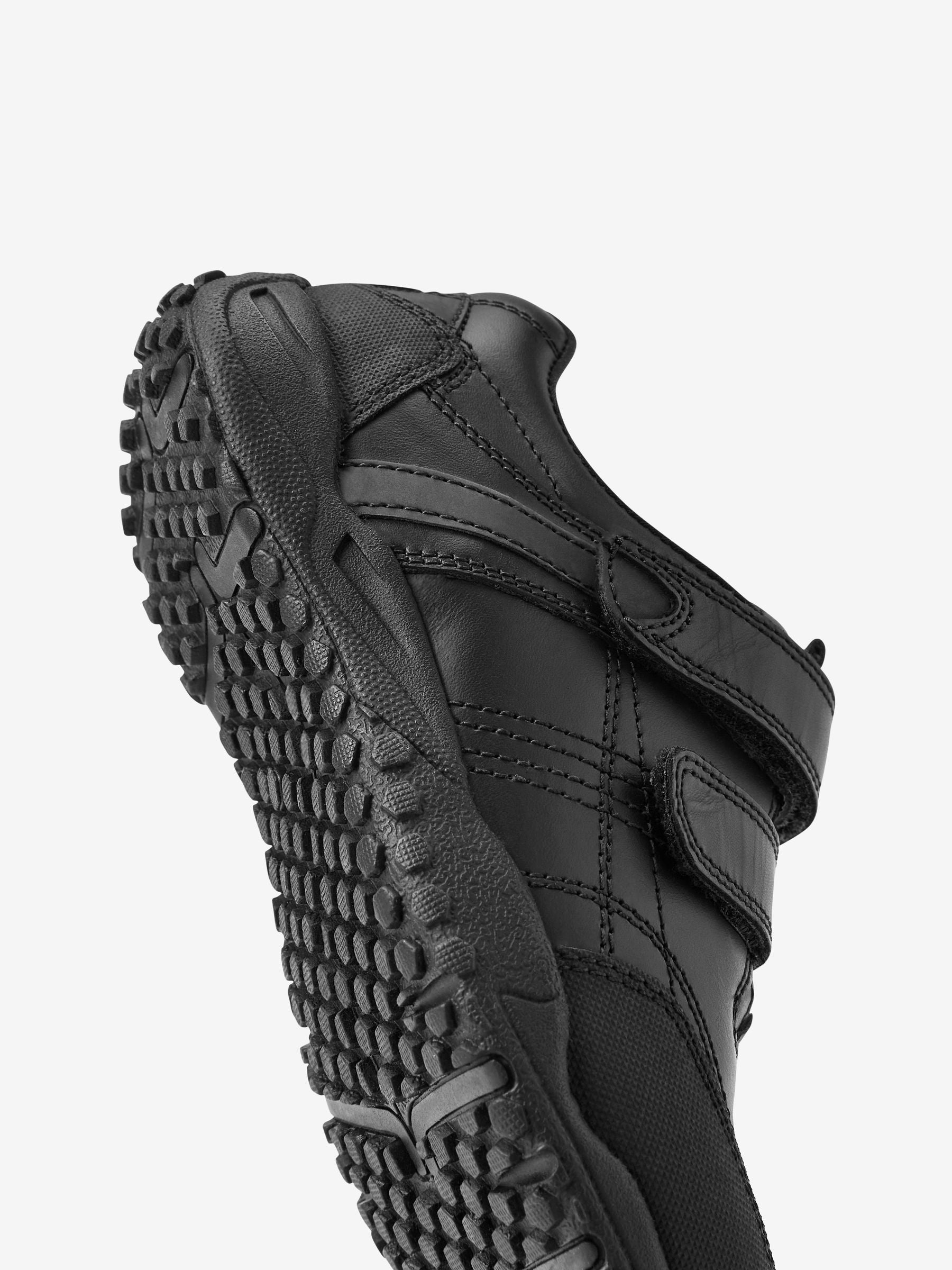 Black Wide Fit (G) Leather Touch Fastening School Shoes image 5